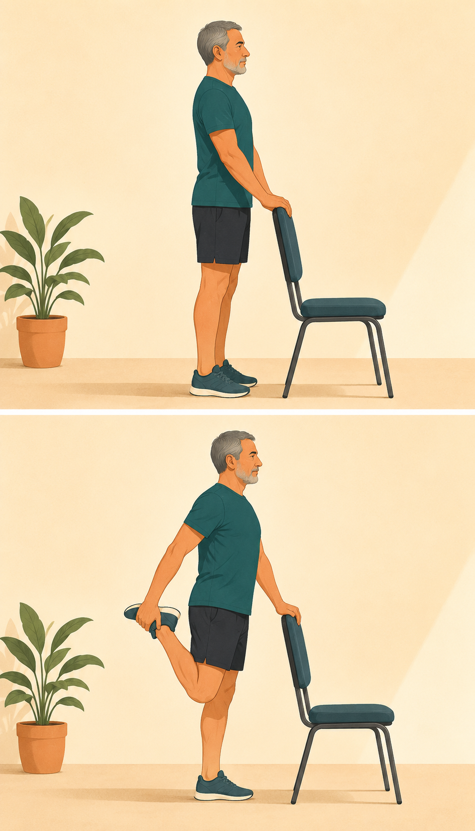 Estiramiento de cuádriceps de pie con apoyo